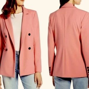 Halogen Pink Preppy Office Siren Double Breasted Button Blazer Jacket Size XSP